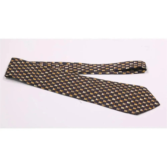 Chanel Paris Black/Gold Geometric Print Design Silk Necktie Tie - Picture 2 of 7
